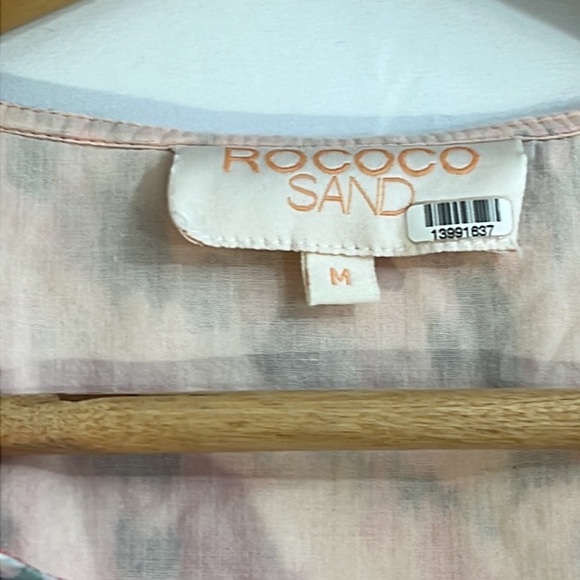 Rococo Sand M Mimi Wrap Dress Pink Watercolor Artsy Puffy Shoulder‎ 100% Cotton - Picture 4 of 16